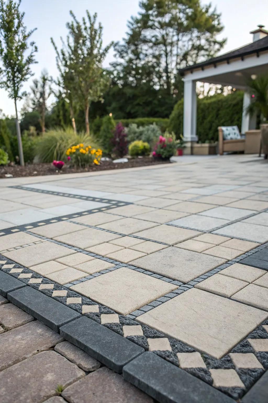 Contrasting borders add definition and elegance to paver designs.