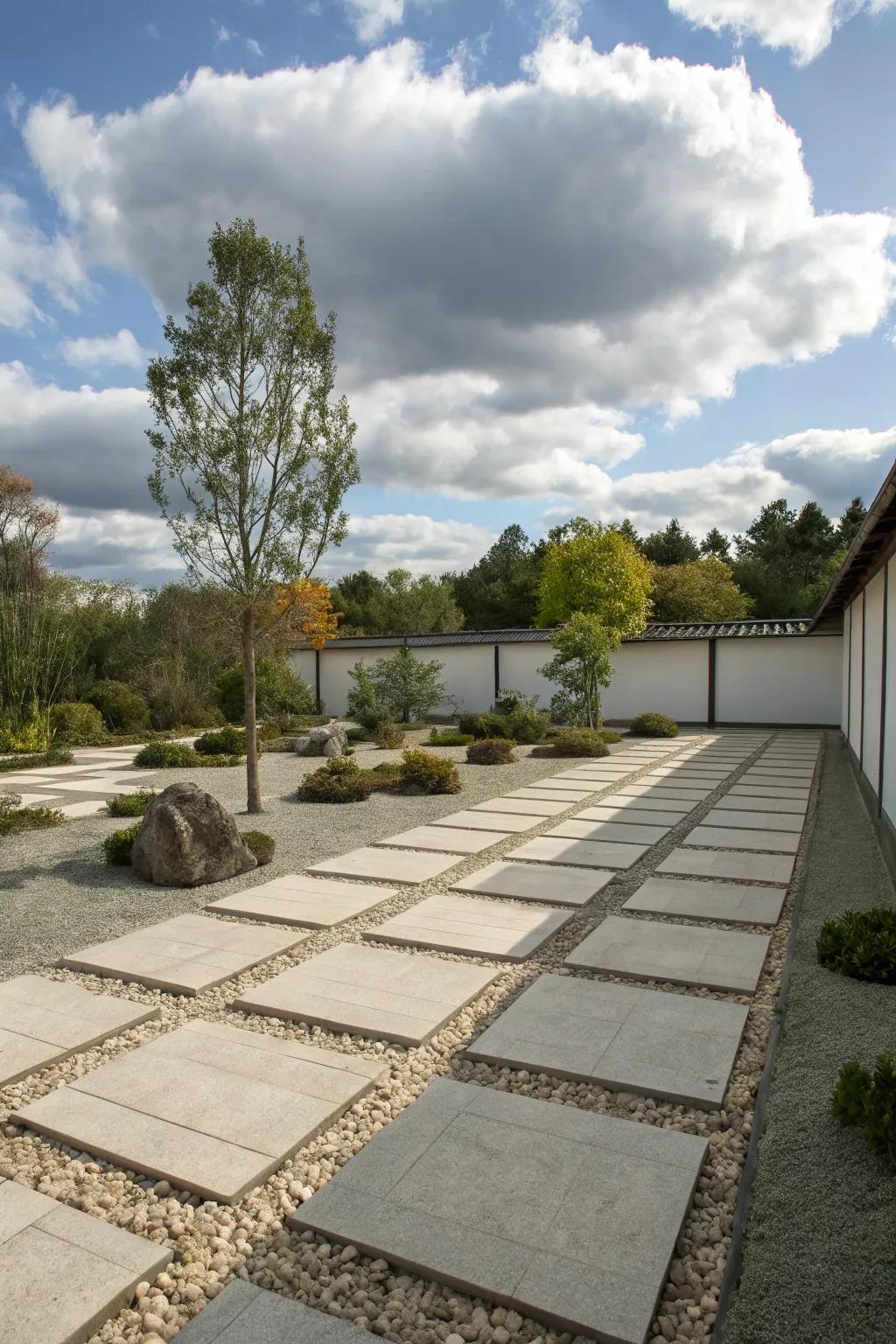 Simple paver layouts evoke a sense of calm and tranquility.