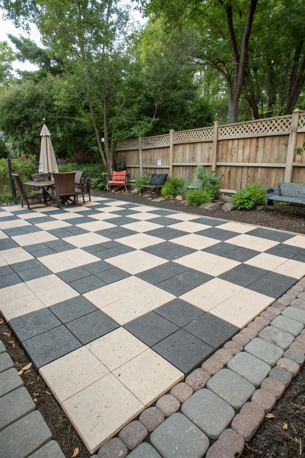 Checkerboard paver patterns bring a playful and bold vibe.