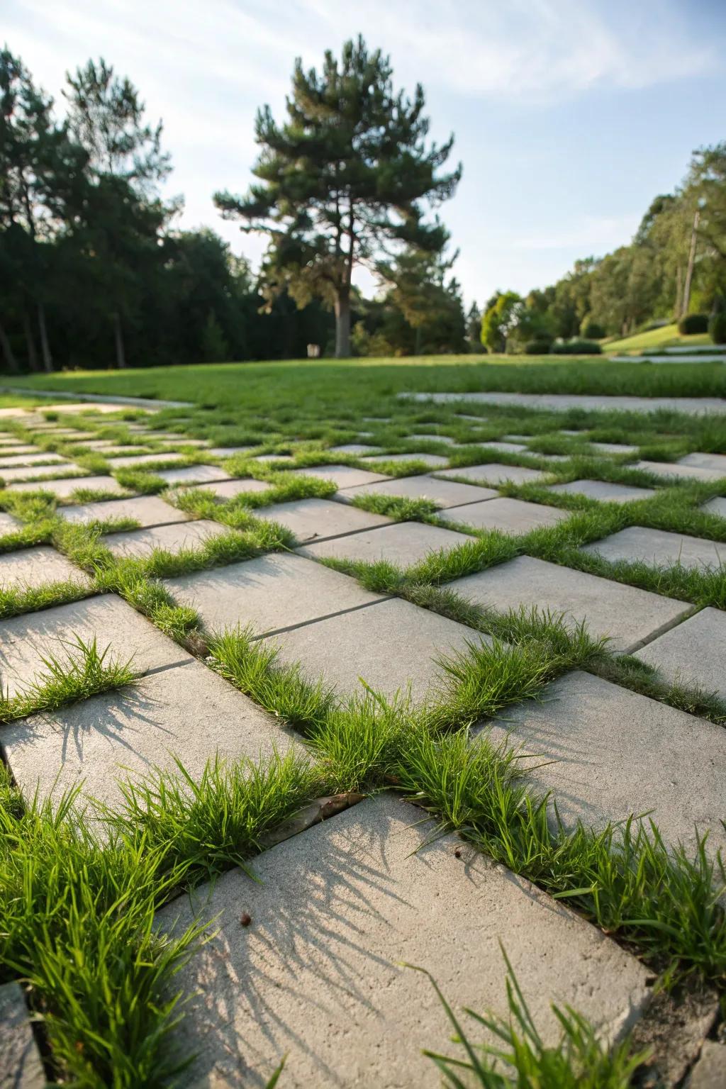 Interspersing grass with pavers brings a touch of nature to your design.
