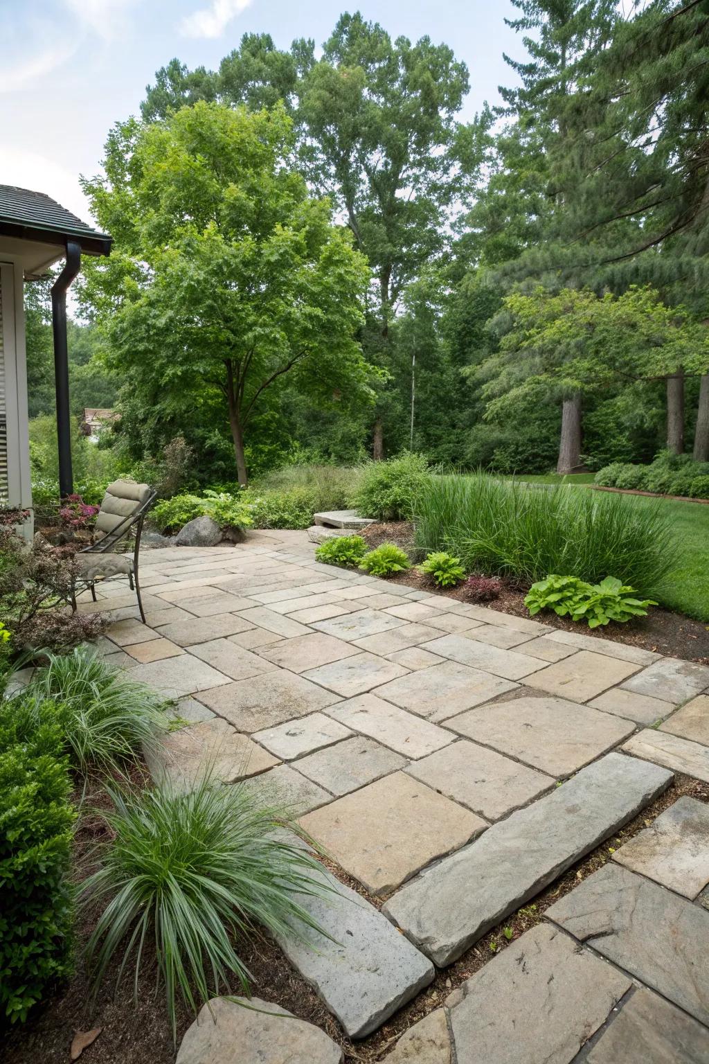 Natural stone and paver blends offer earthy elegance.