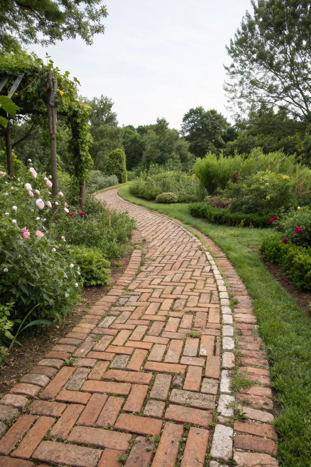 Brick-inspired paver patterns exude rustic warmth.