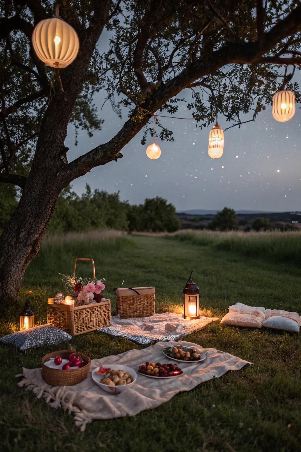 Enjoy a charming picnic under the stars for a memorable birthday night.