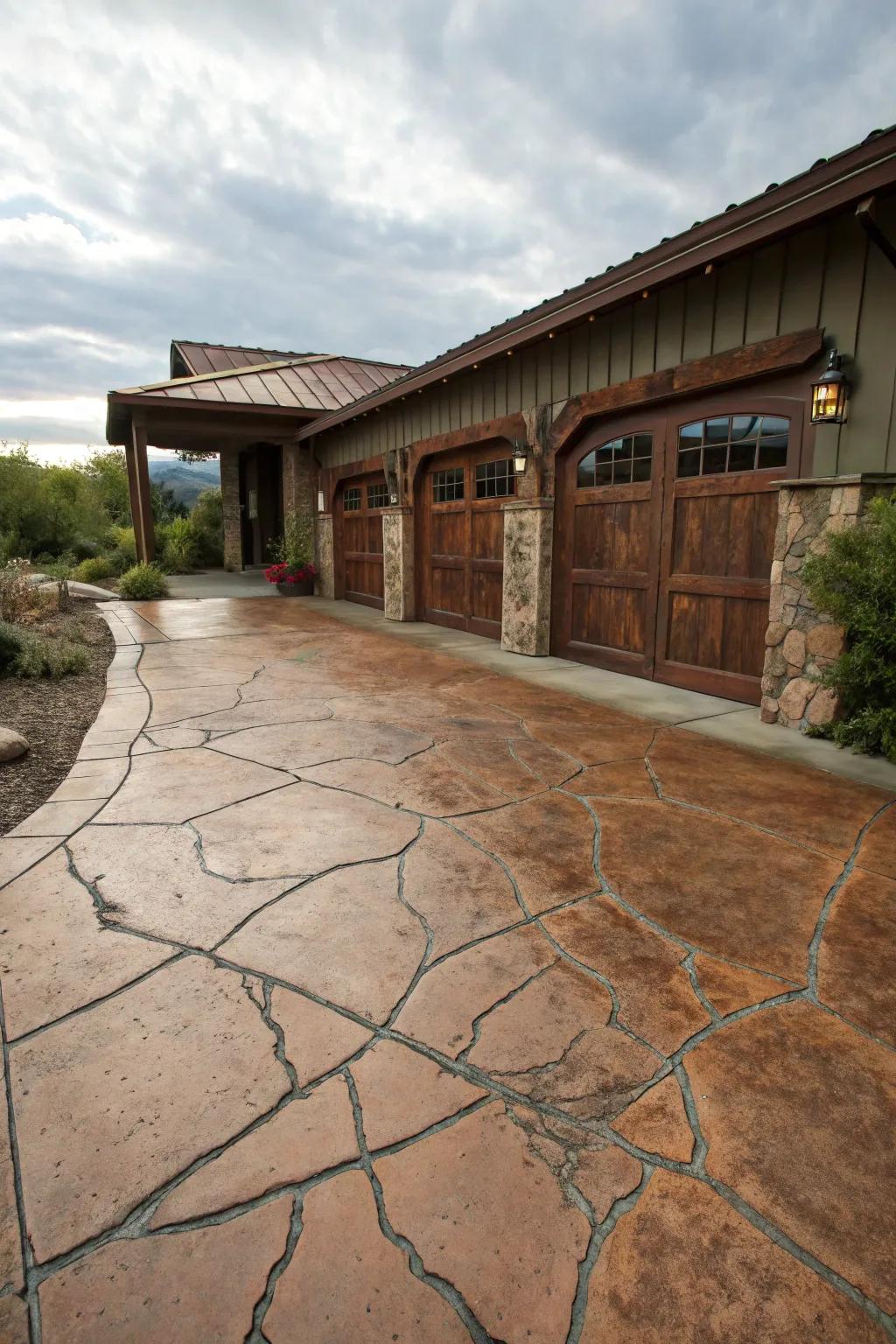 Rustic copper driveways offer warmth and rustic charm.