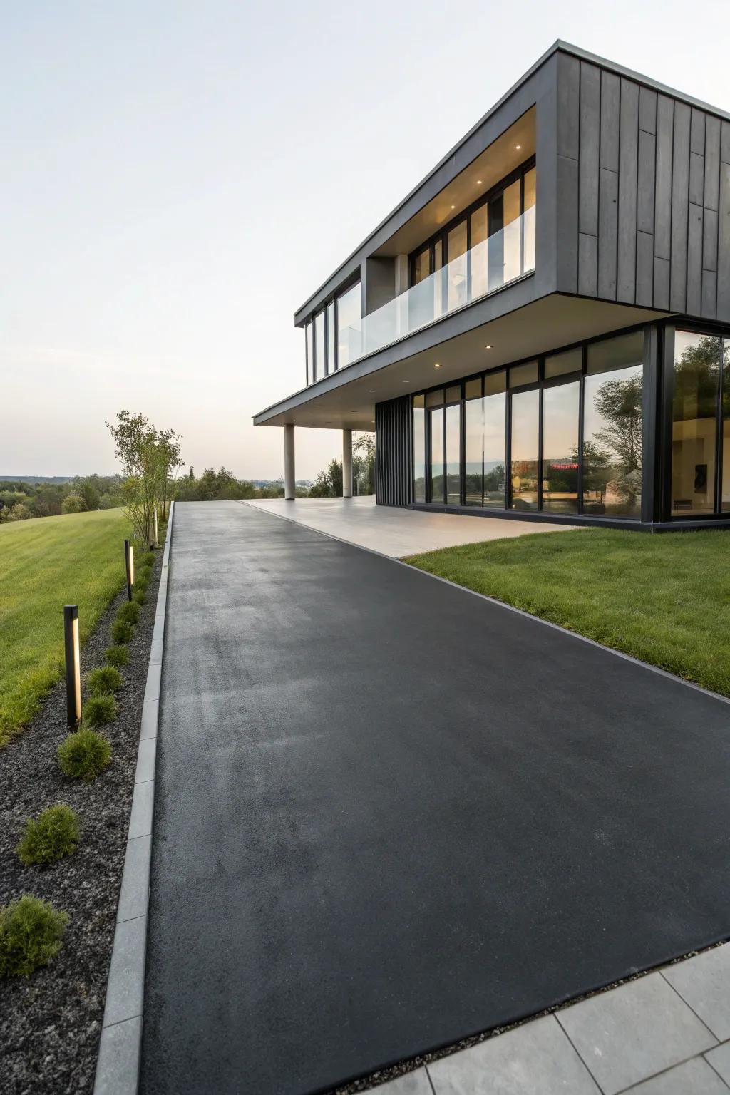 Charcoal black driveways offer a bold, striking contrast.