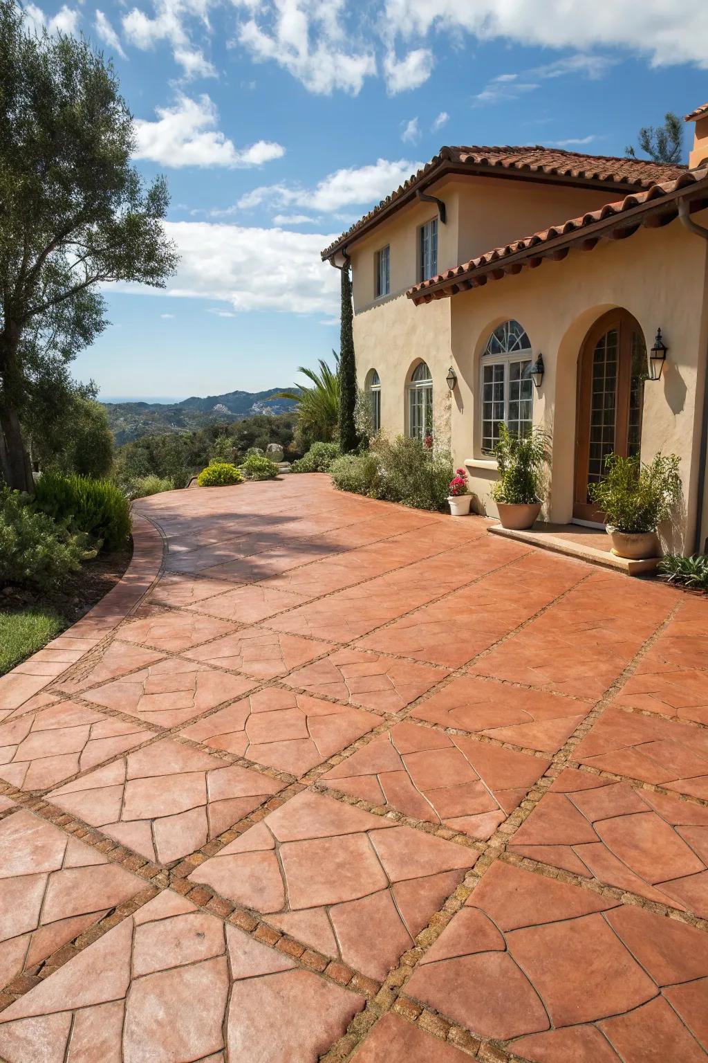 Terracotta driveways offer a sun-baked charm.