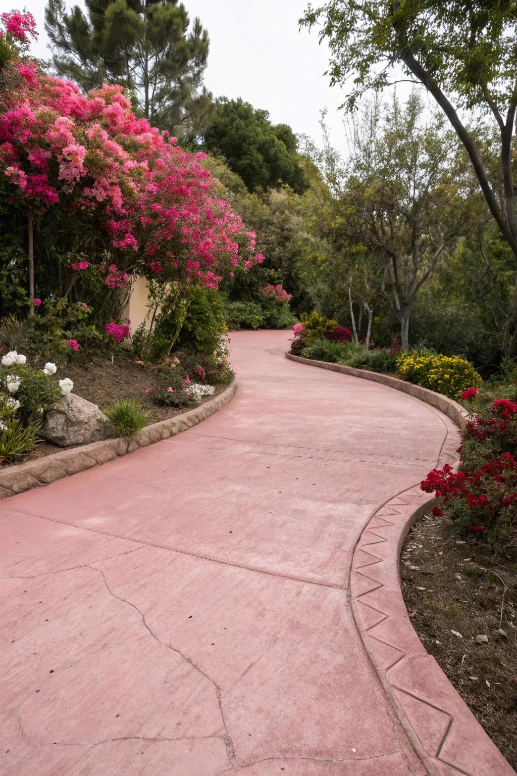 Dusty rose driveways offer a subtle touch of elegance.