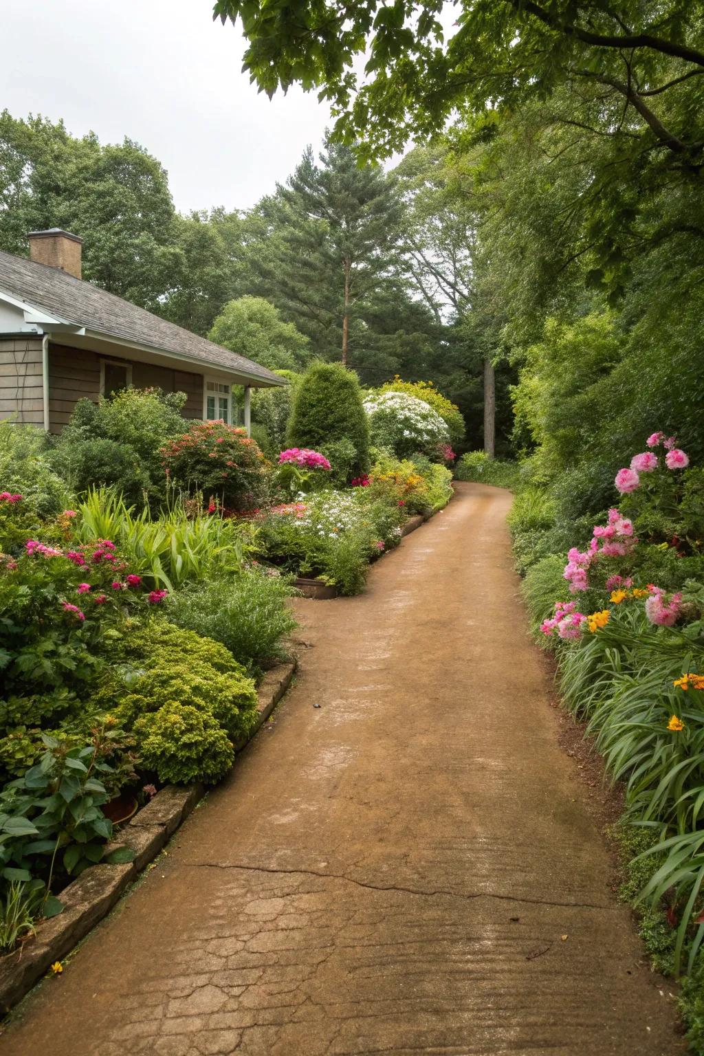 Earthy brown driveways blend naturally with the environment.