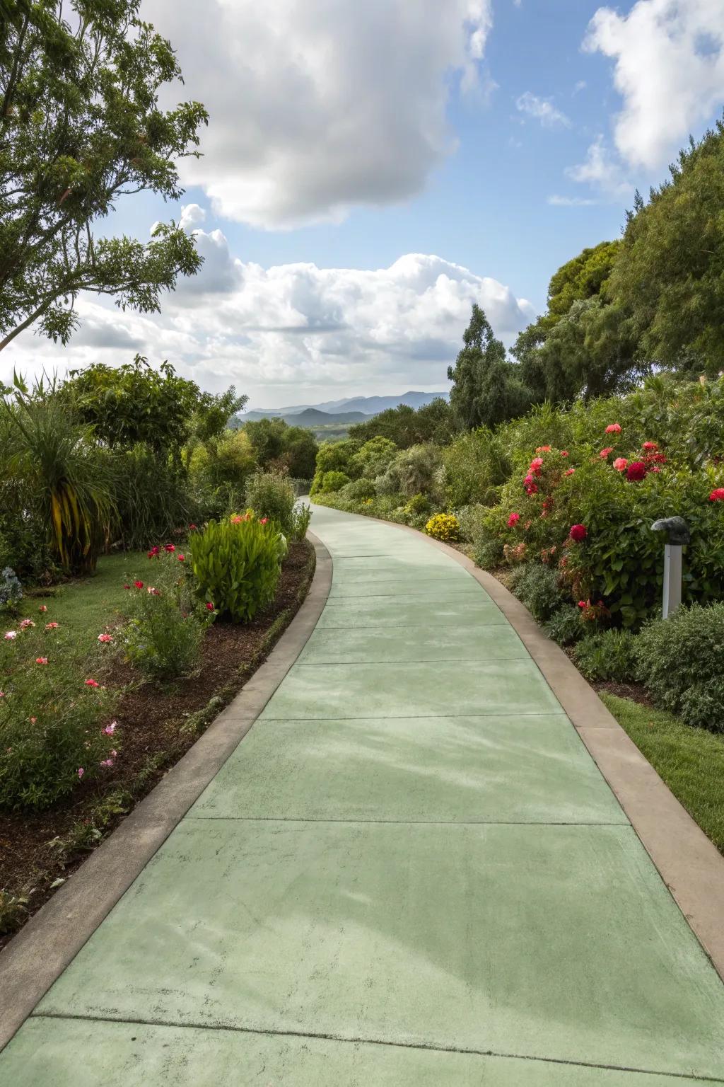 Sage green driveways blend beautifully with natural surroundings.