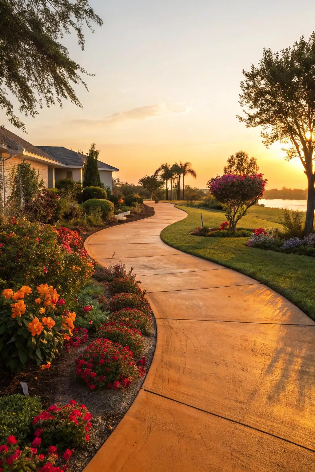 Sunset orange driveways offer a vibrant and welcoming atmosphere.