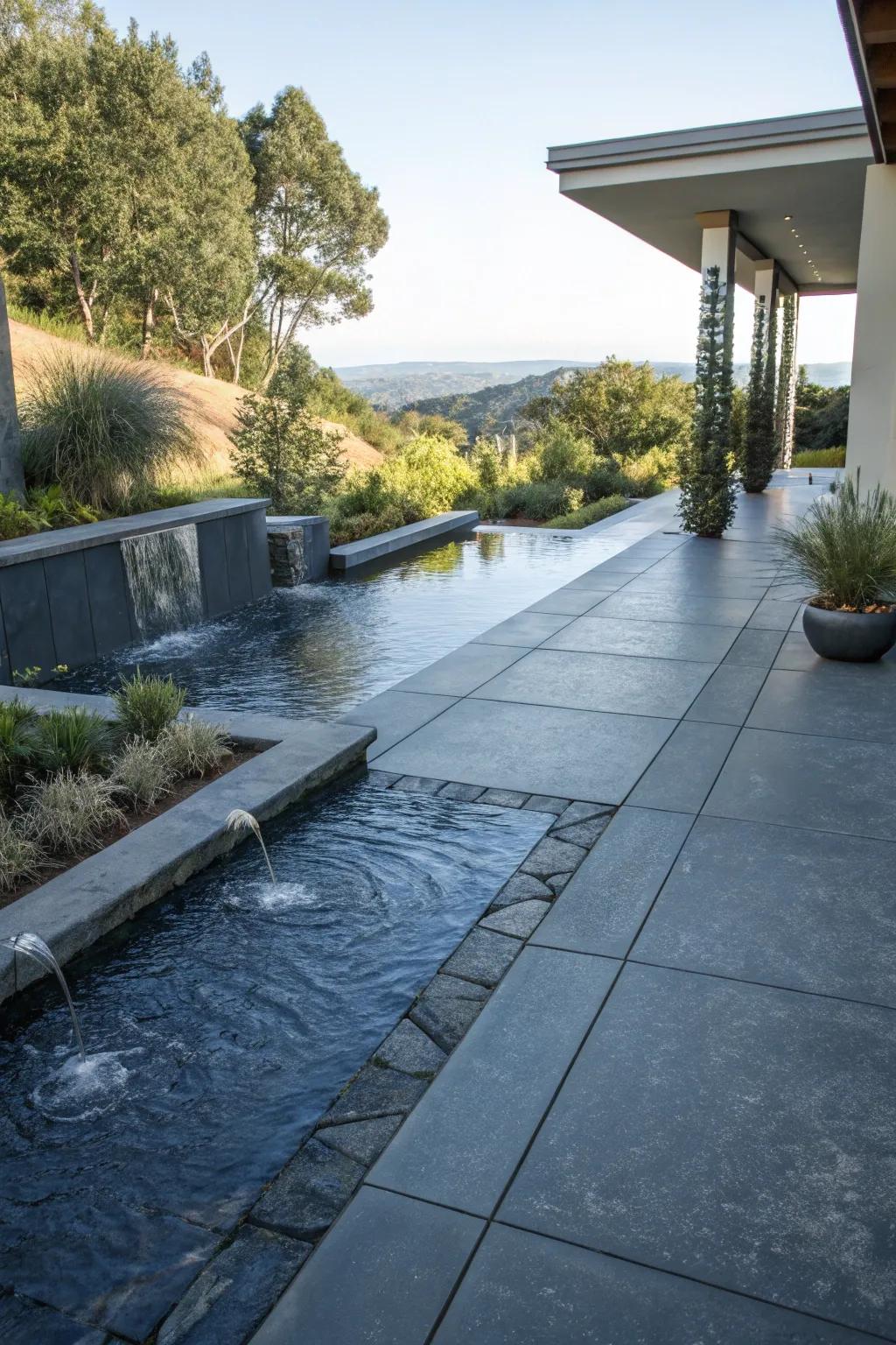 Slate blue driveways provide a cool and calming effect.