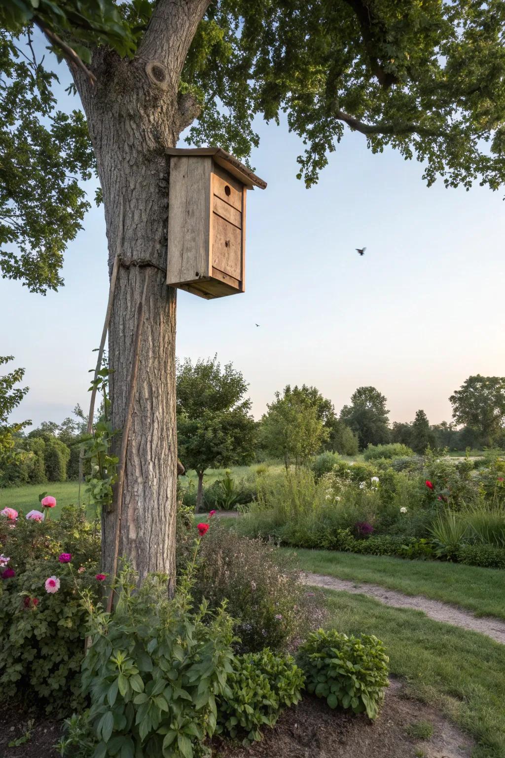 Bat houses support local bat populations and reduce insect pests.