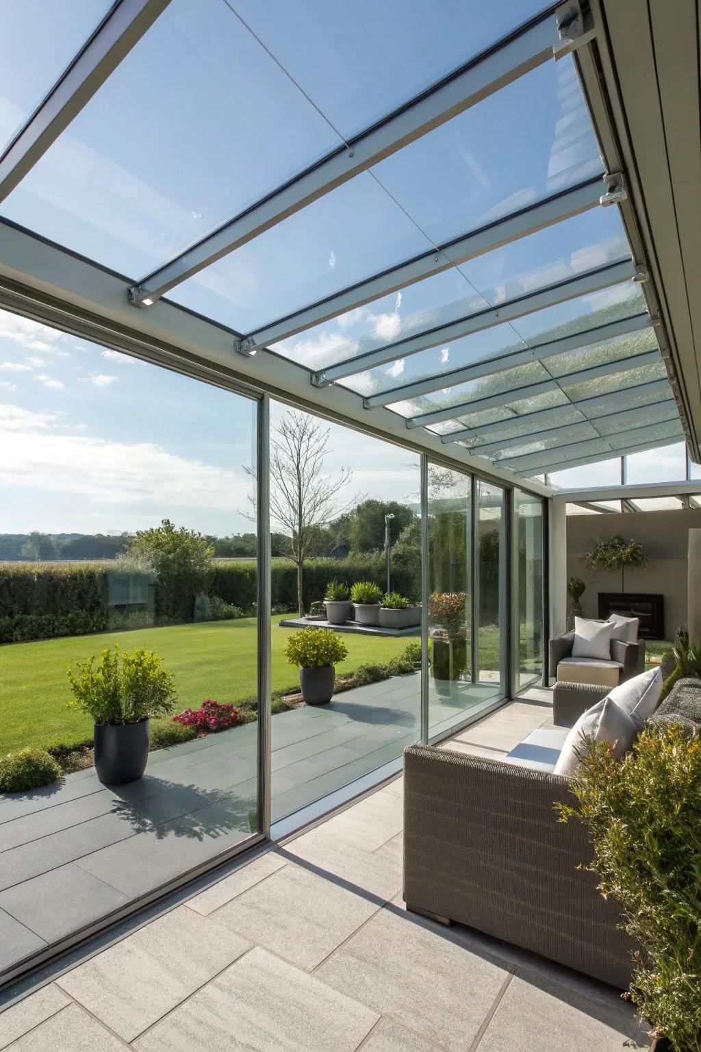 Clear glass panels offer wind protection without sacrificing views.