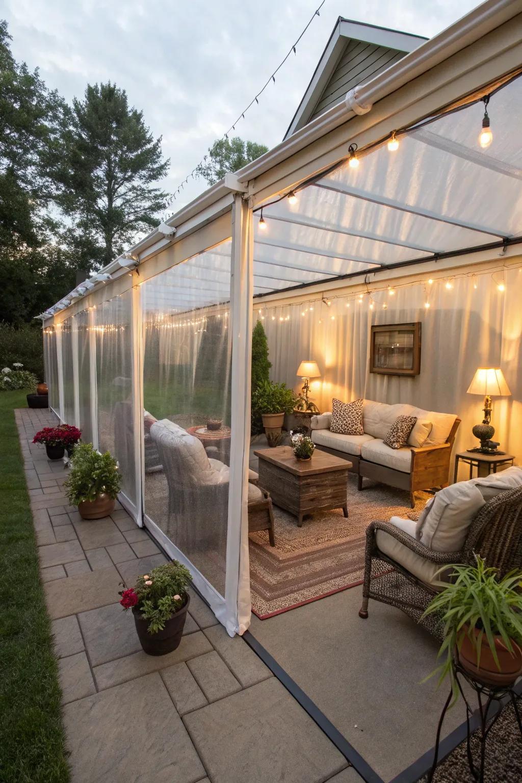 Vinyl enclosures extend patio usability year-round.