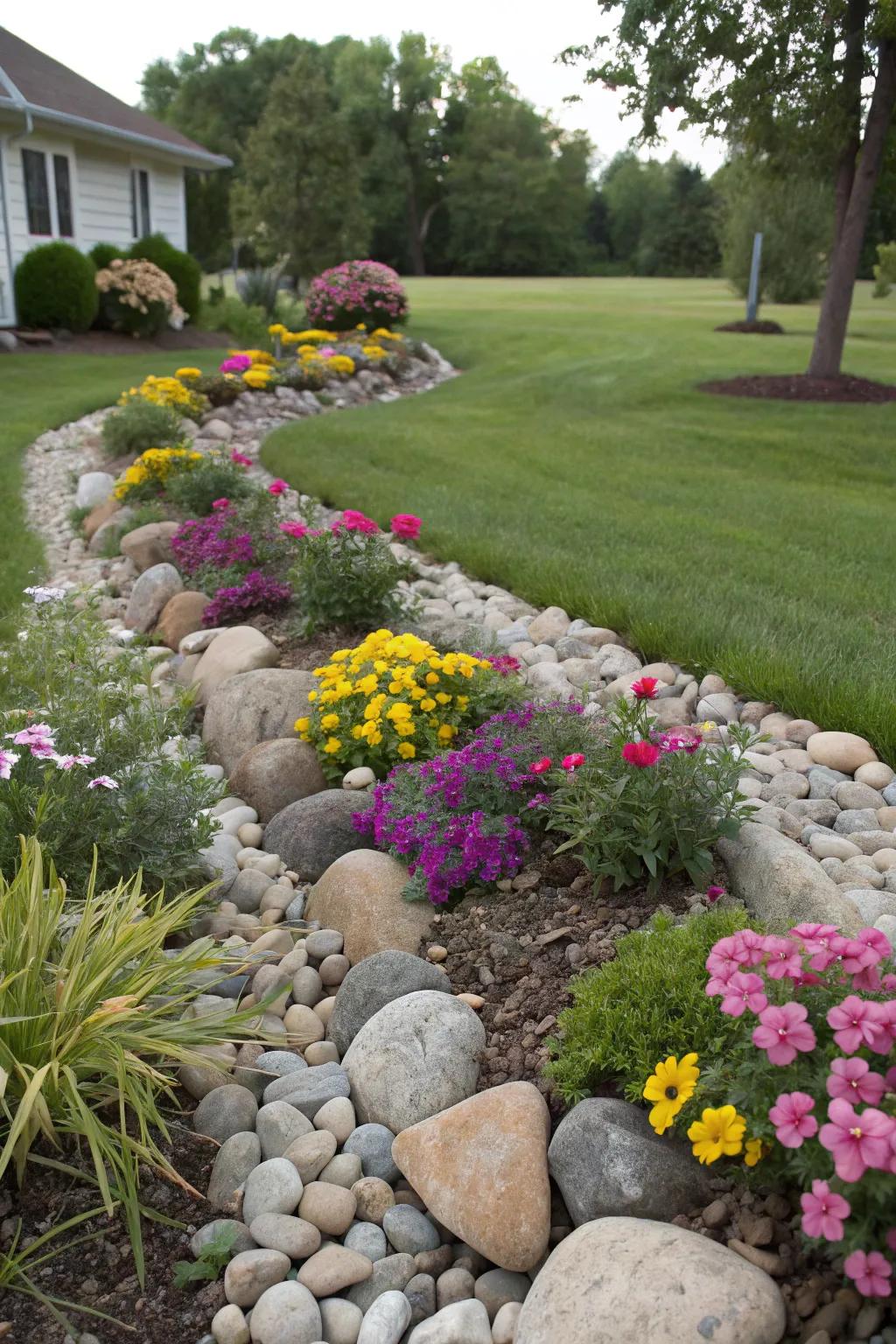 Decorative rocks add a natural and polished look to your garden.