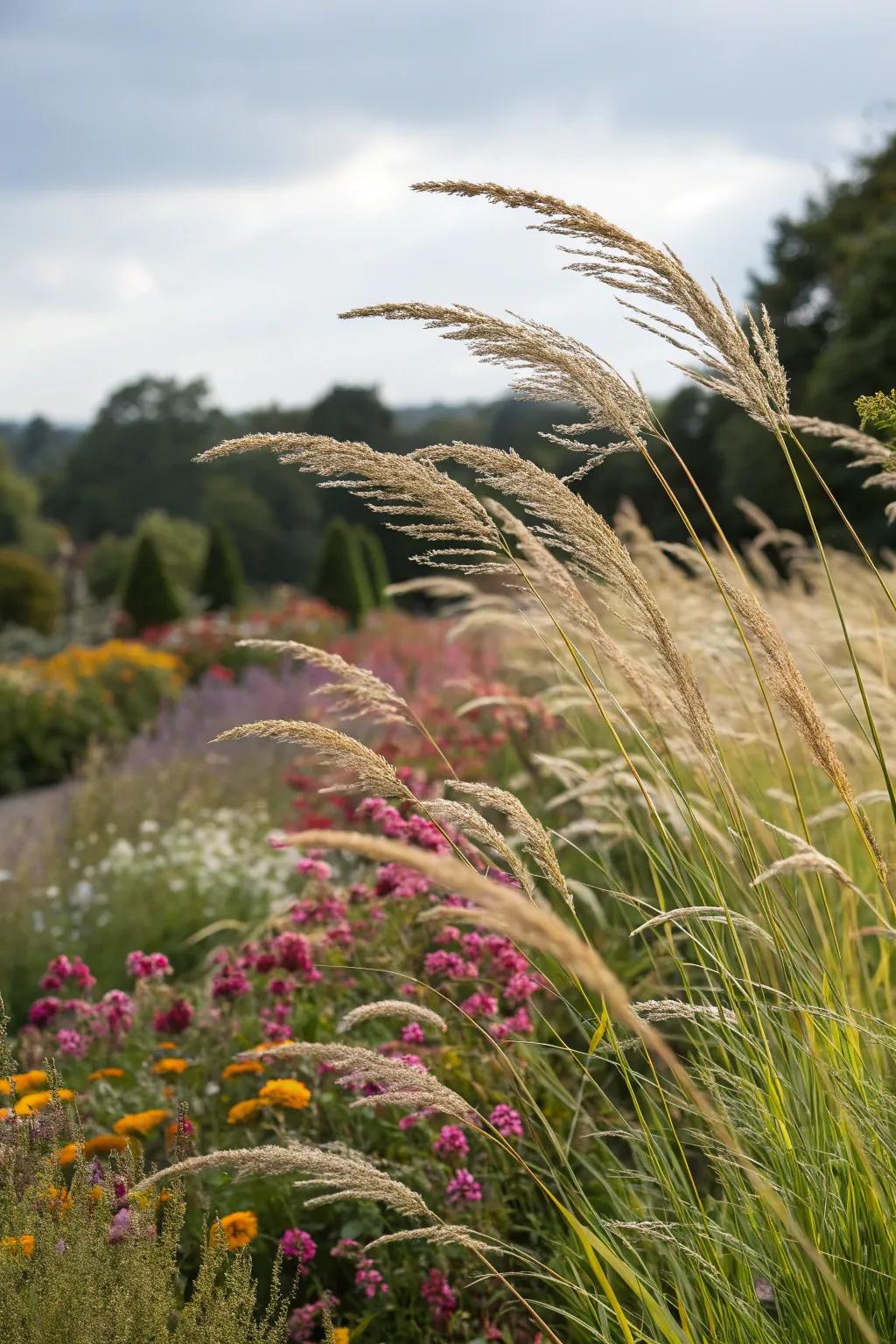 Ornamental grasses add elegance and movement to the garden.