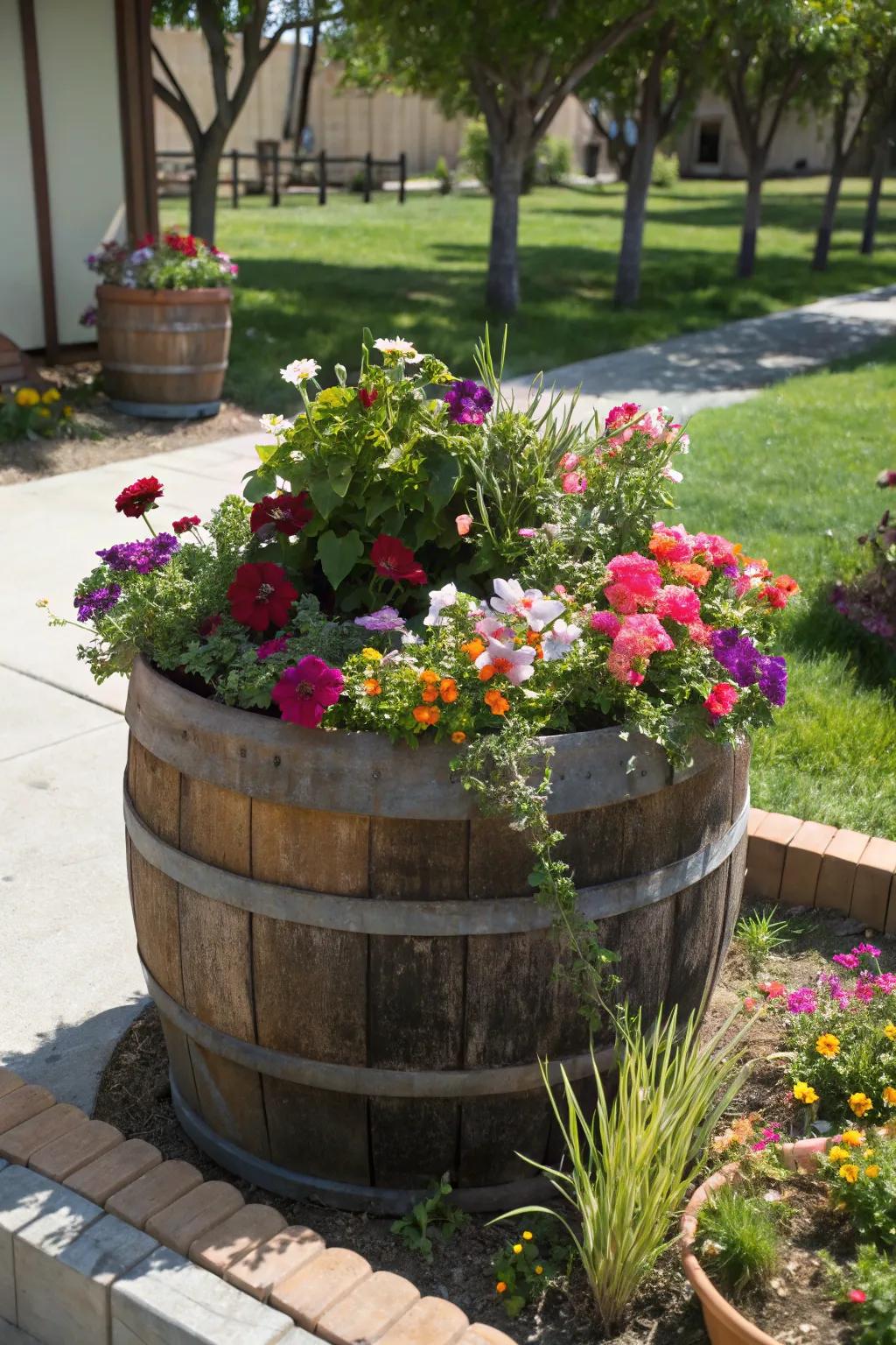 Recycled planters add personality and charm to your garden.
