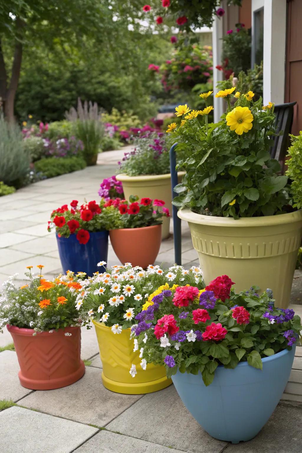 Colorful pots bring life and vibrancy to your garden space.