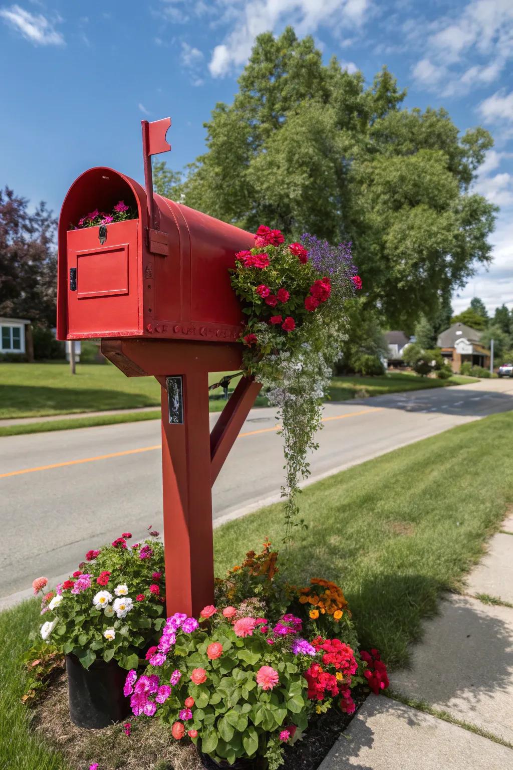 A mailbox planter bringing color and joy to the entrance.
