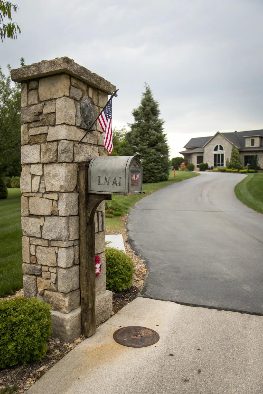 A stone pillar mailbox offering a touch of sophistication.