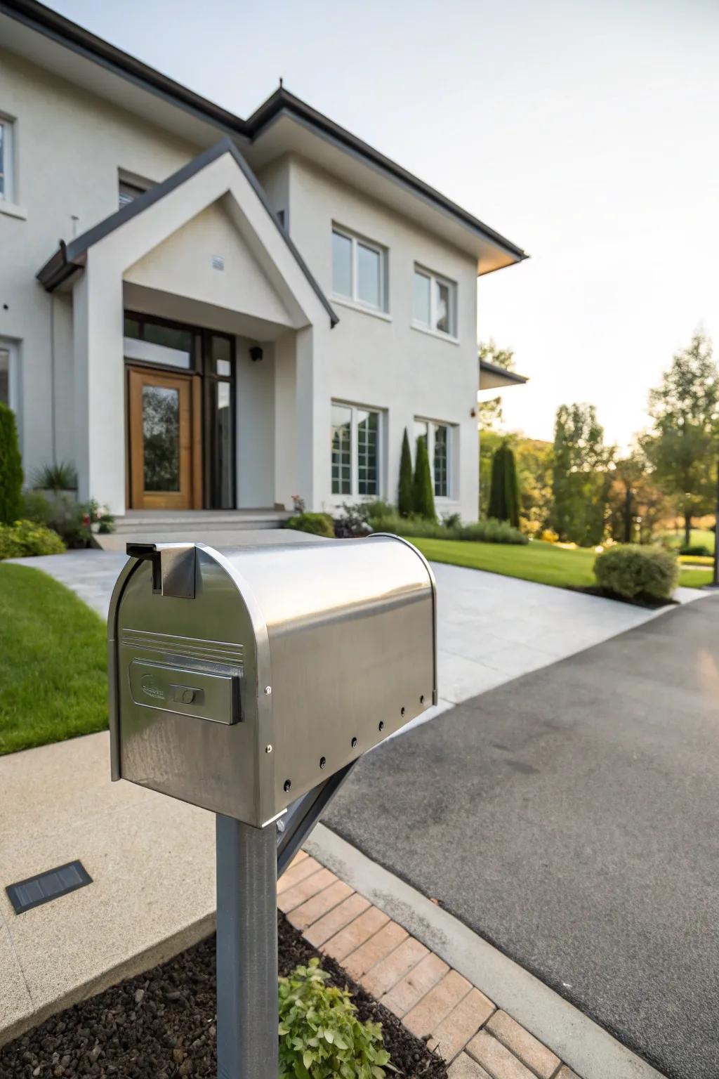 A modern metallic mailbox making a bold statement.