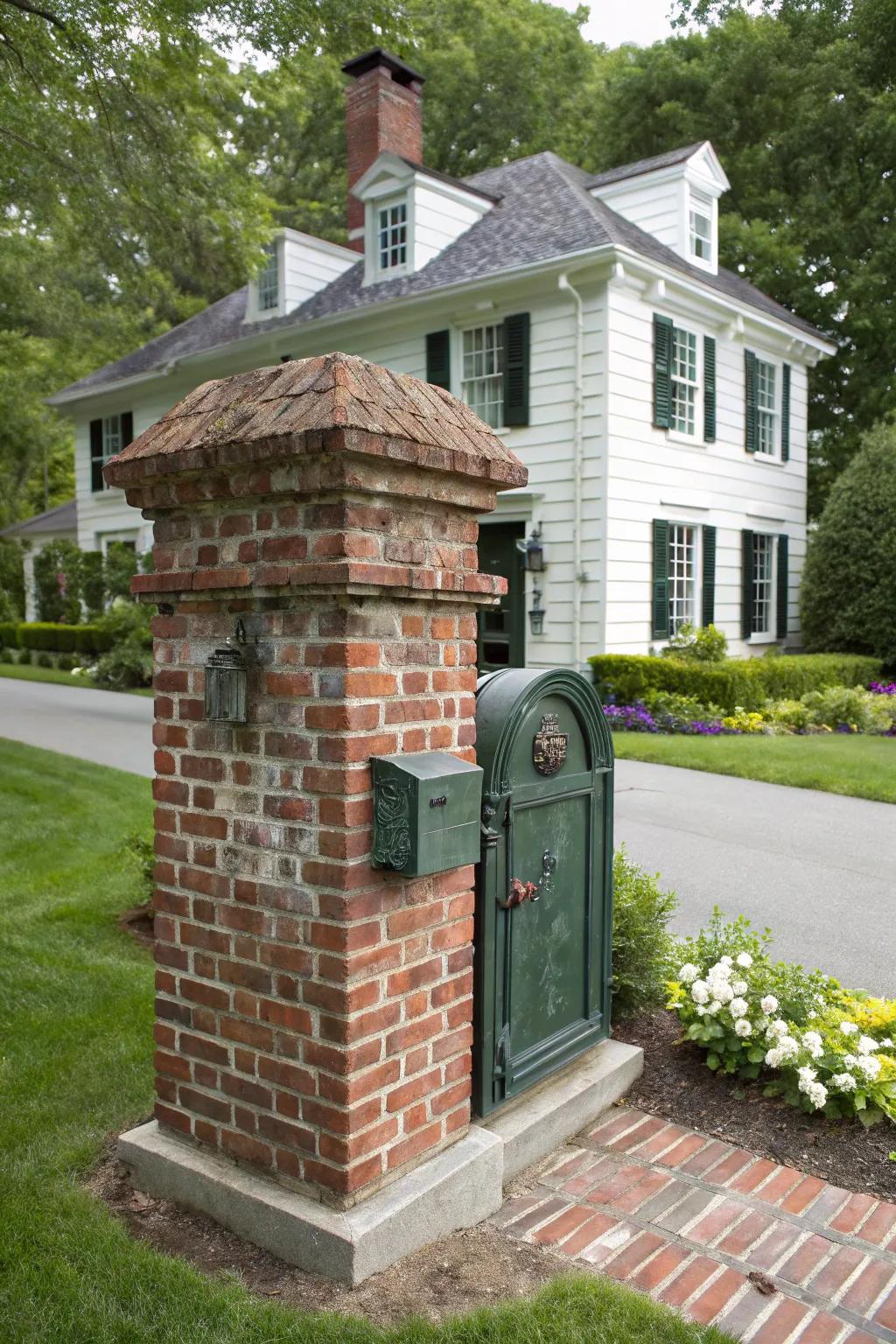 A classic brick mailbox adding timeless charm.