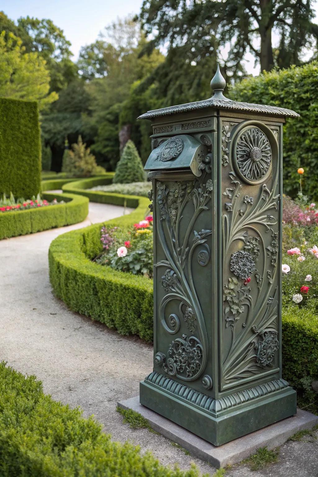 An Art Nouveau mailbox bringing elegance to the forefront.