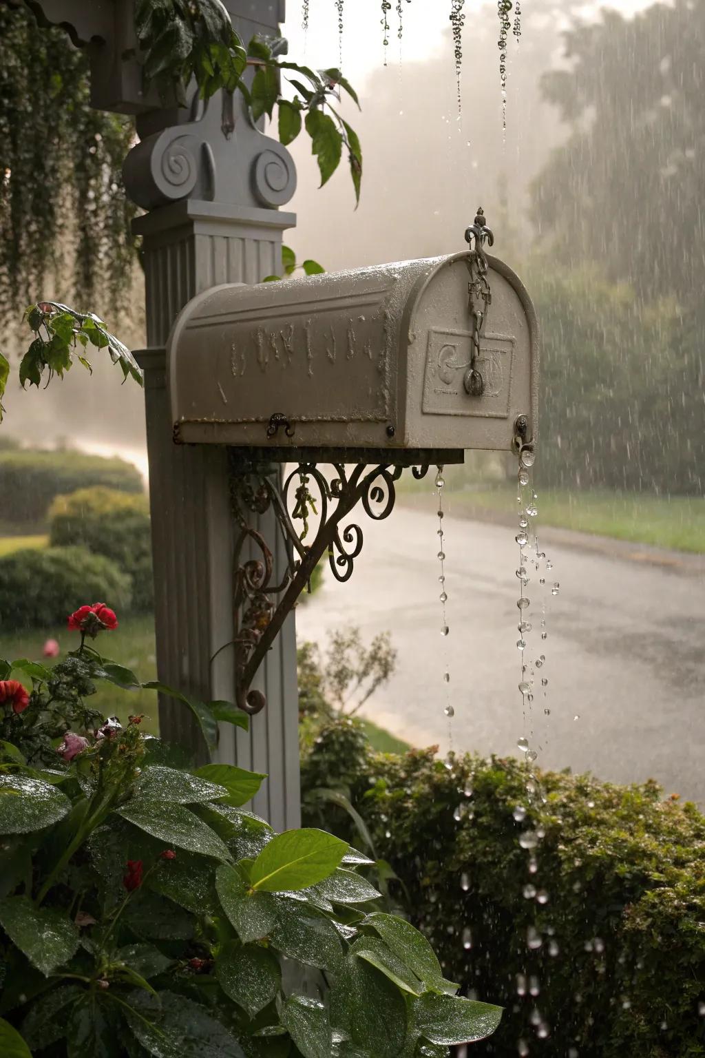A rain chain mailbox that creates tranquil beauty in the rain.