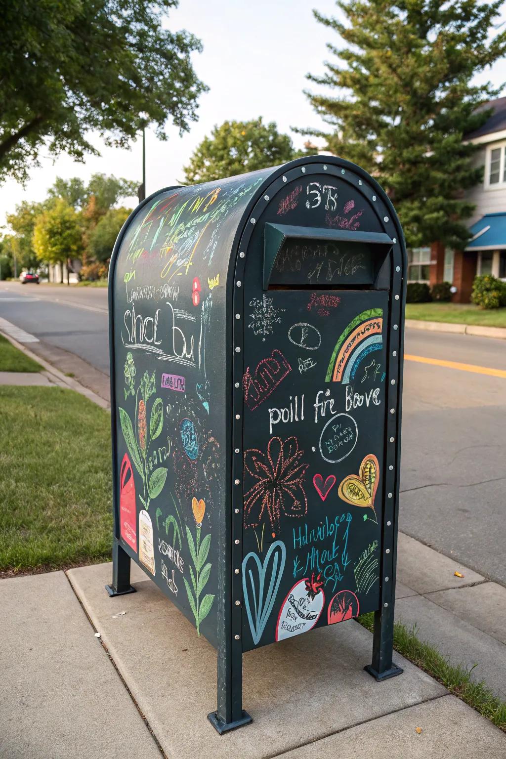 A chalkboard mailbox that invites creativity and connection.