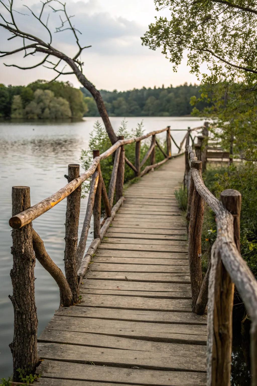 Branch railings blend the dock seamlessly into the natural environment.