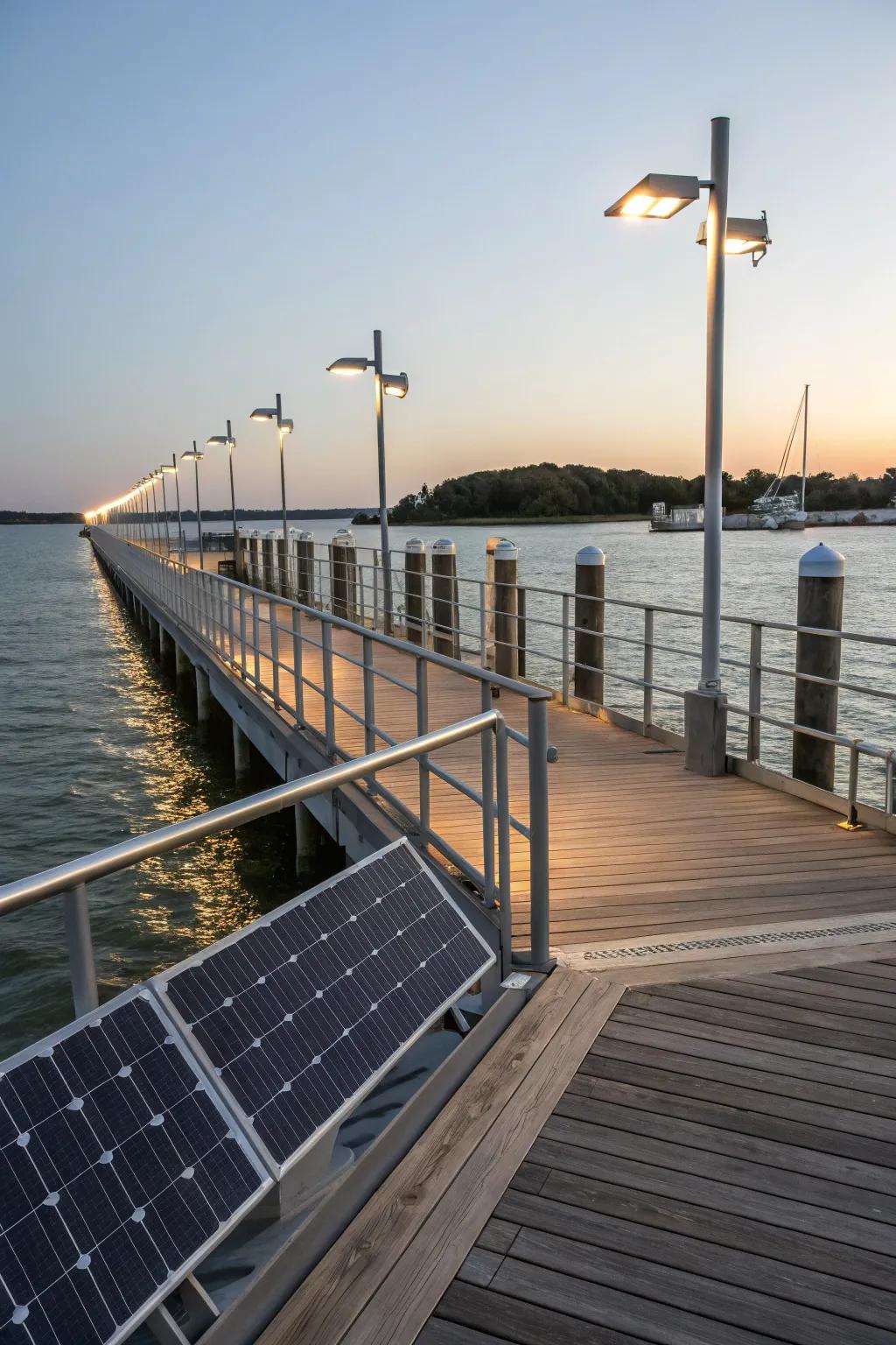 Solar-powered railings offer sustainable lighting for your dock.