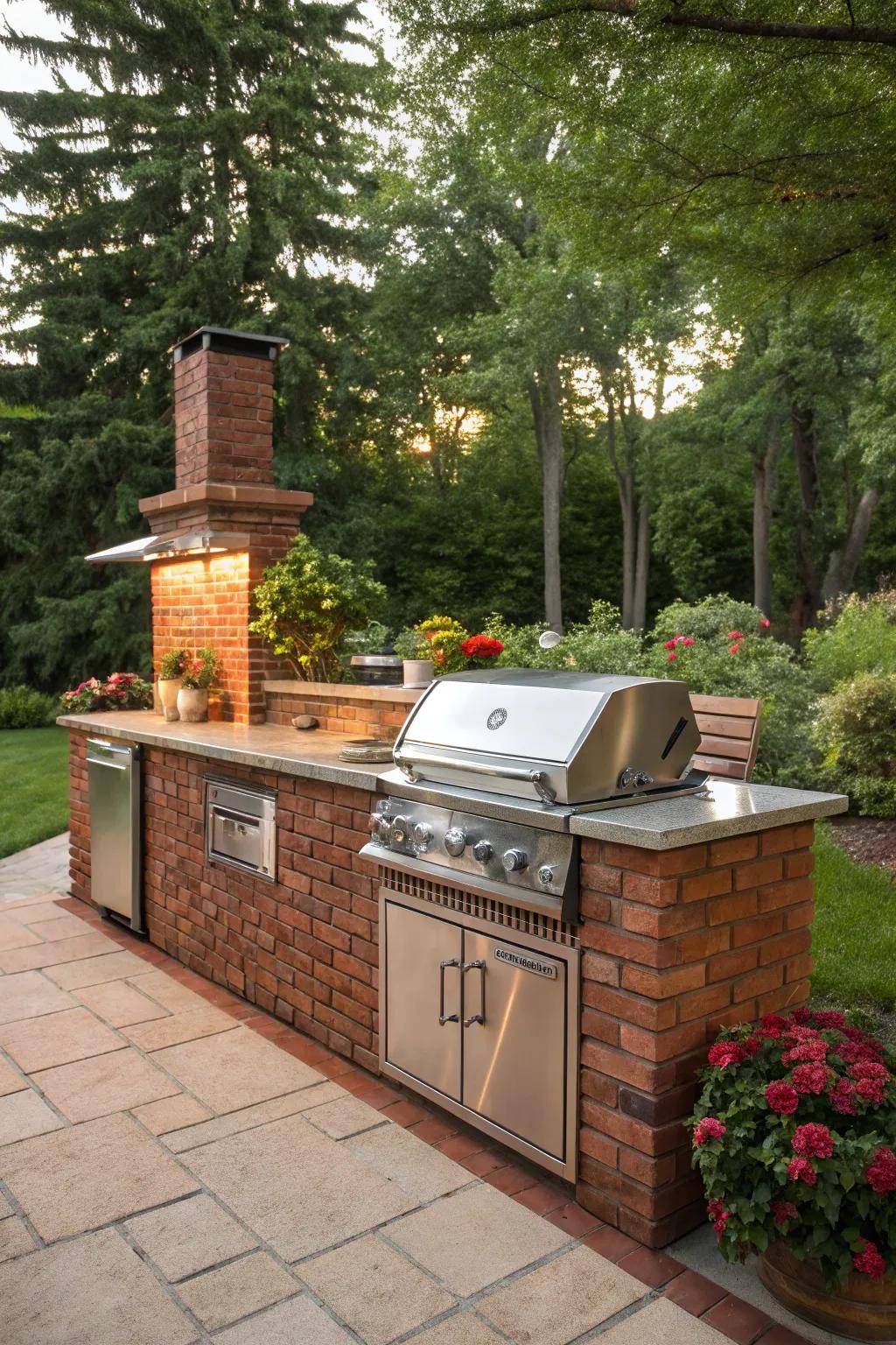 An open-air grill station is ideal for hosting outdoor barbecues.