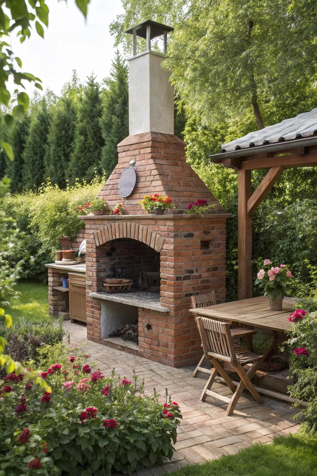 Chimney-style ventilation keeps your outdoor kitchen smoke-free.