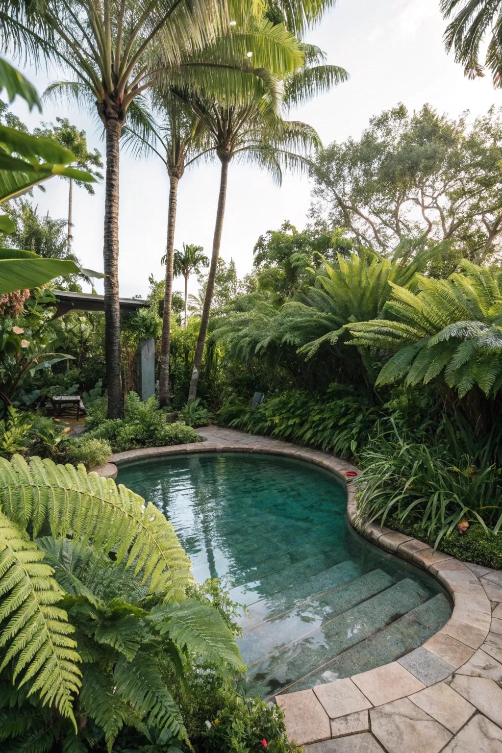Create a tropical escape with lush greenery.