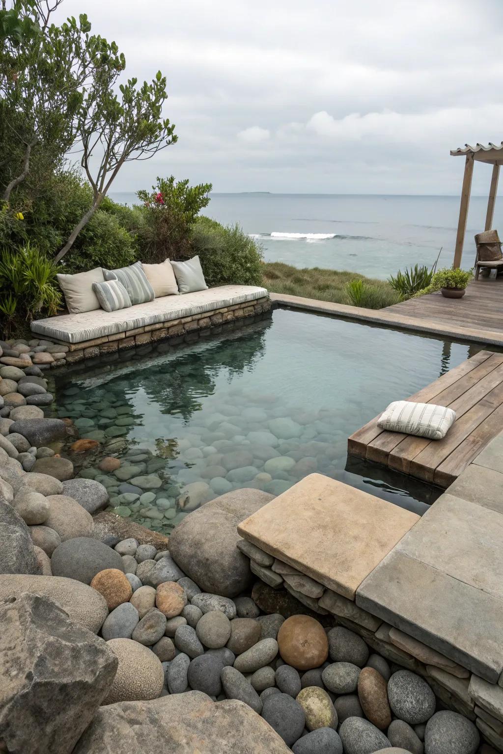 Underwater seating offers a unique relaxation spot.