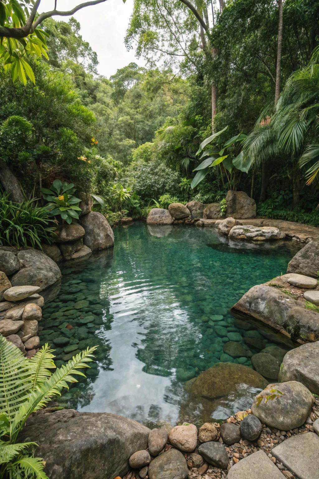 A natural pool offers a sustainable and chemical-free option.