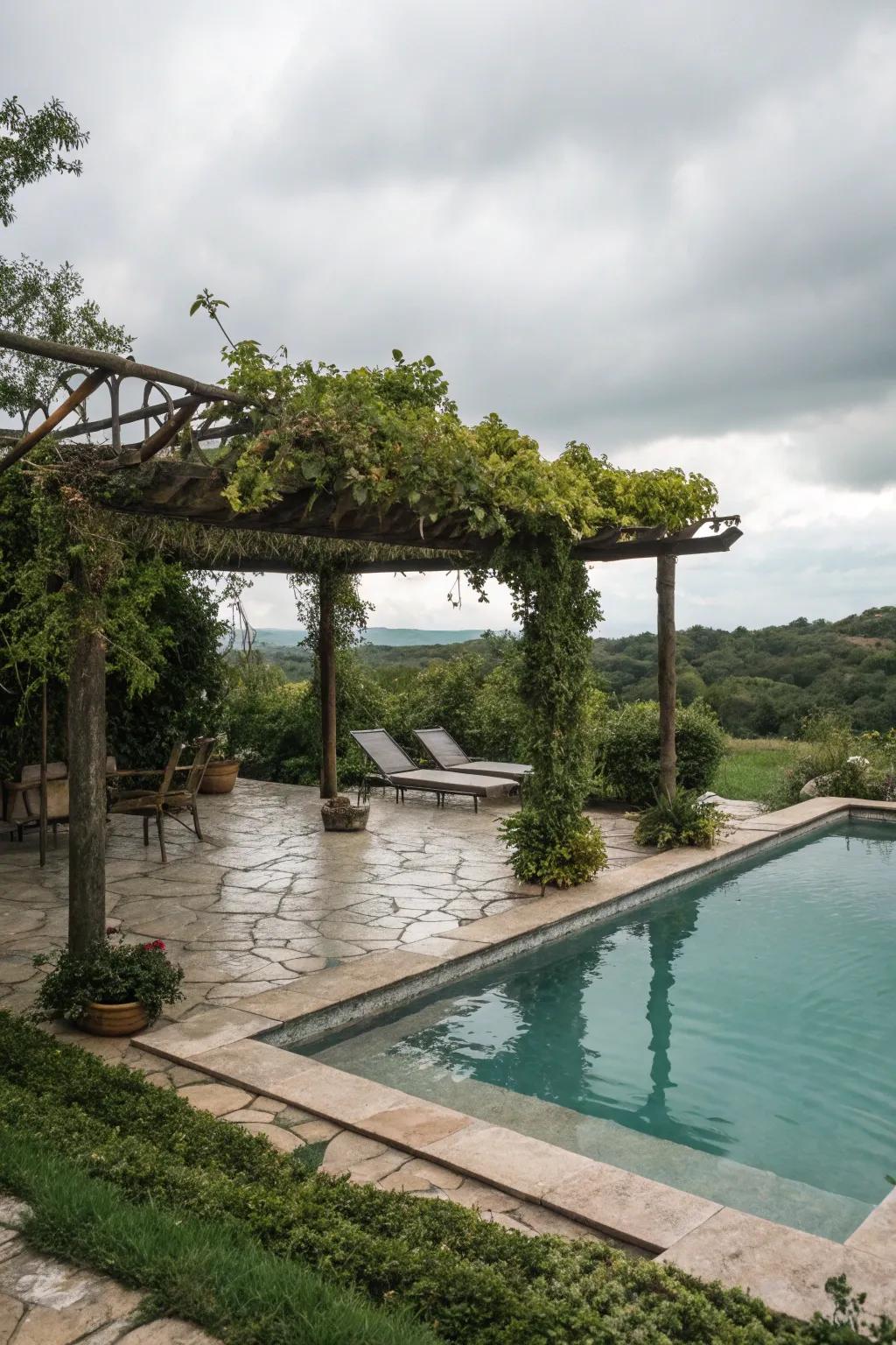 A pergola adds shade and elegance to your pool area.
