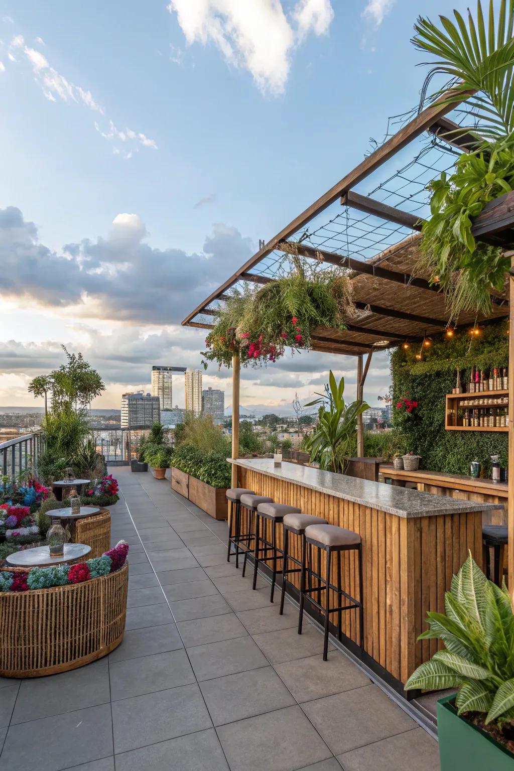 Sustainable materials enhancing the rooftop's natural appeal.