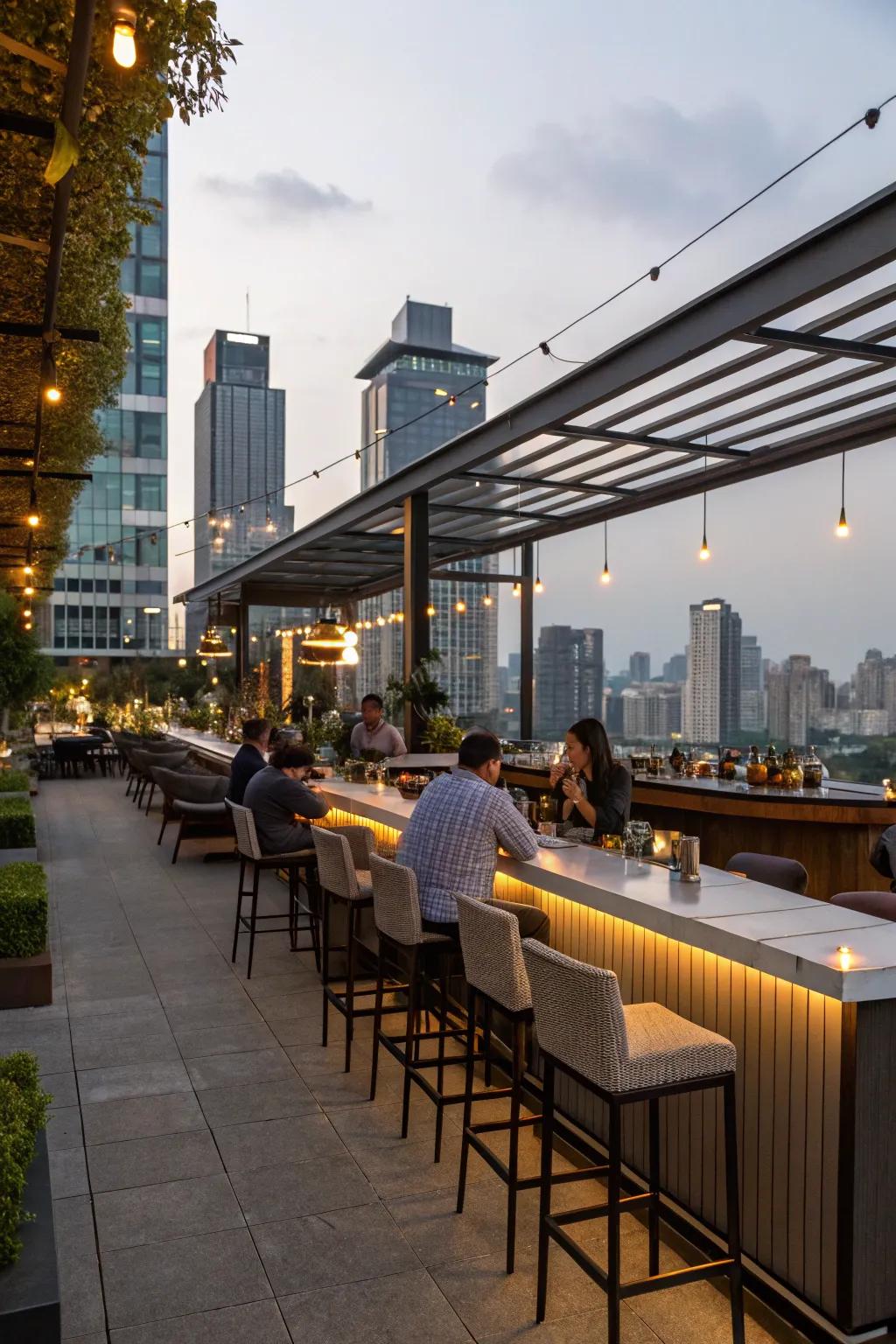 Seamless integration of bar and dining areas for a cohesive feel.