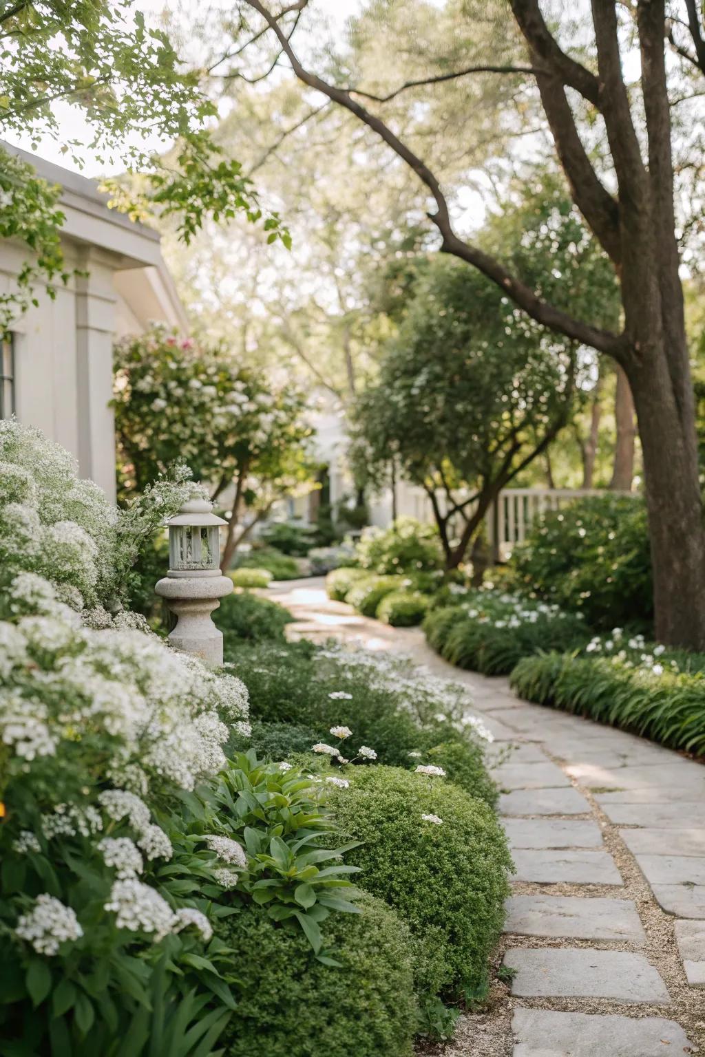 A simple color palette creates a soothing garden.