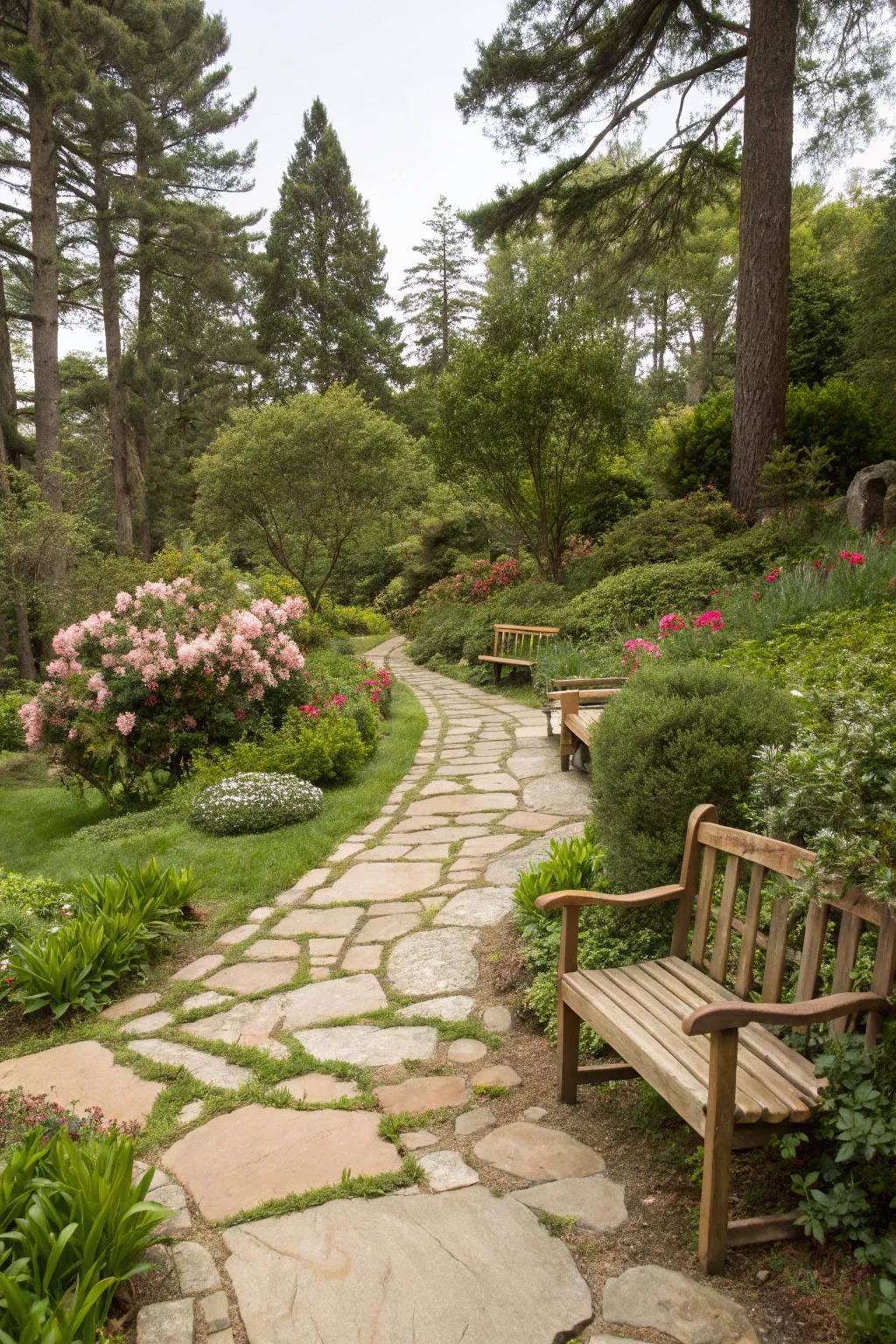 Natural materials enhance garden harmony.