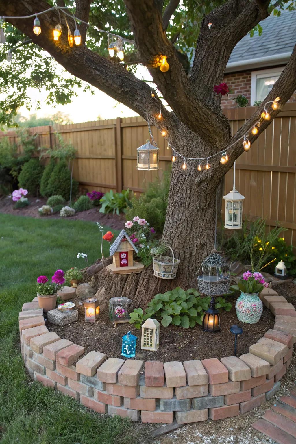 A fairy garden encircled by bricks brings magic to your yard.