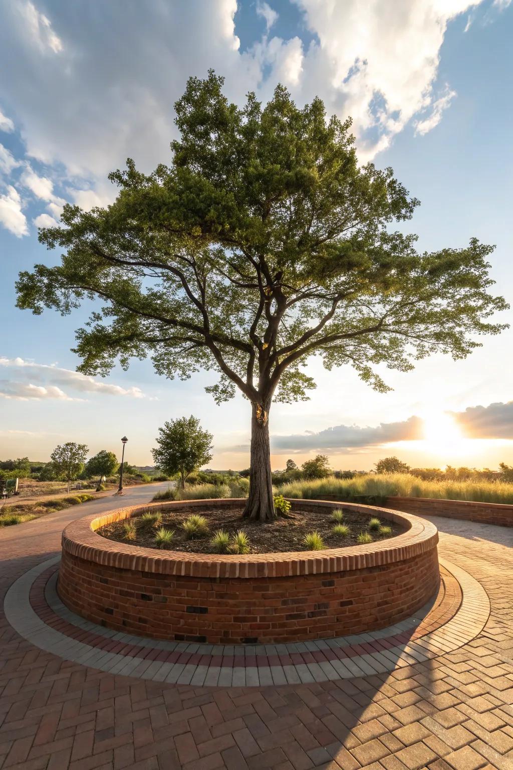 A classic circular brick border brings elegance to any tree.