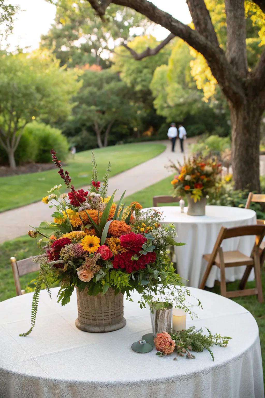 Seasonal flowers bring a fresh and lively atmosphere.