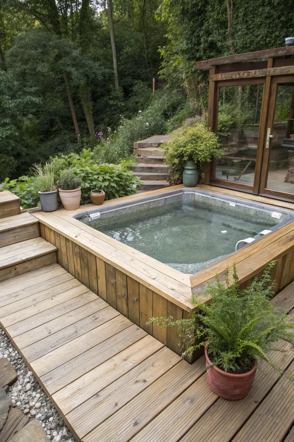Achieve a high-end finish with a built-in hot tub design.