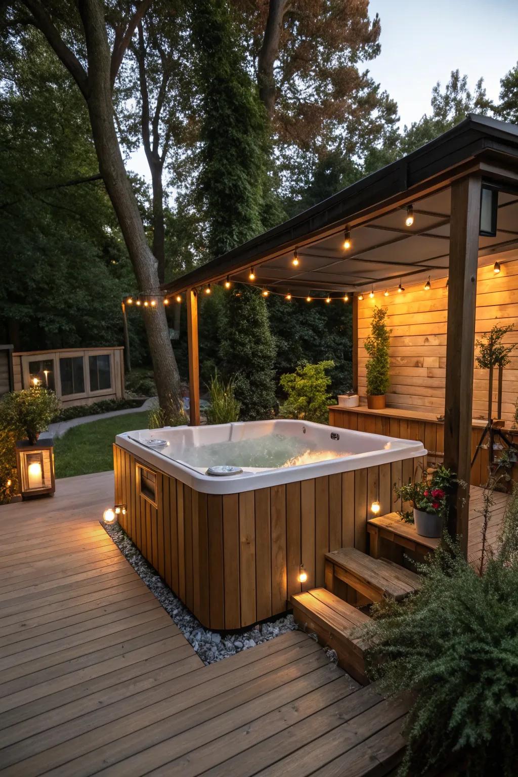 Enhance your hot tub area with rustic wood cladding.