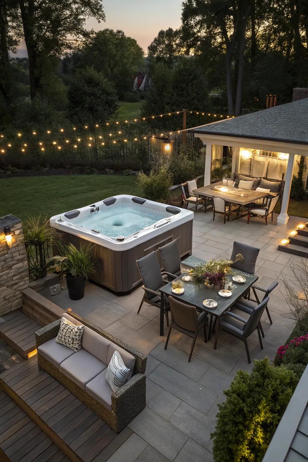 Maximize your space with a multi-functional hot tub area.