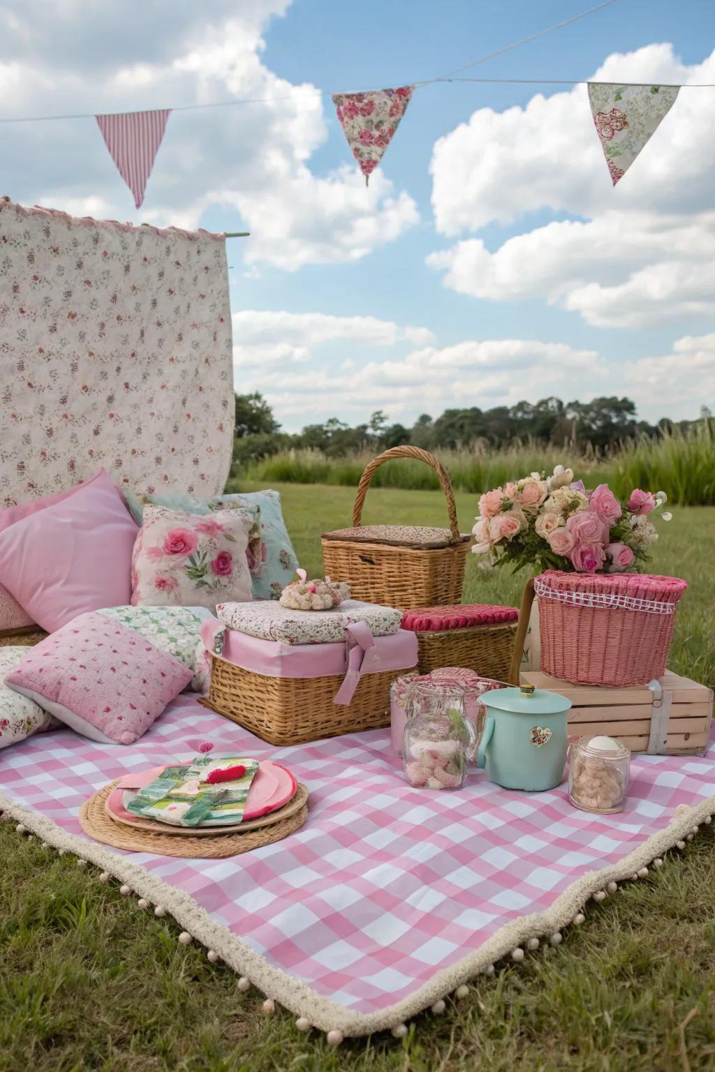 A themed picnic with coordinated decor elements.