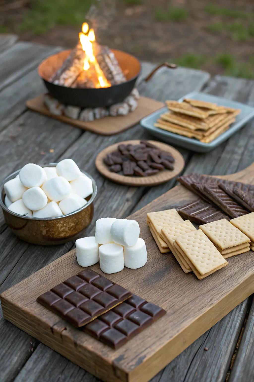 A delightful s'mores station for a sweet picnic treat.