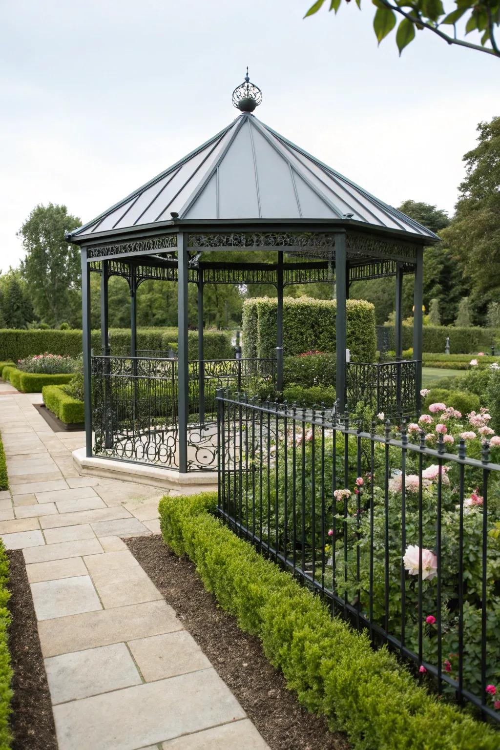 Metal fencing provides a durable, modern touch.